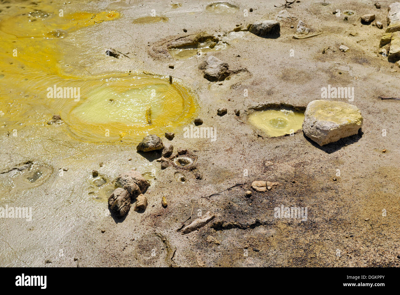 Sulfur depositions on the Alum Cliffs, Wai-O-Tapu Thermal Wonderland, Rotorua, North Island, New Zealand Stock Photo