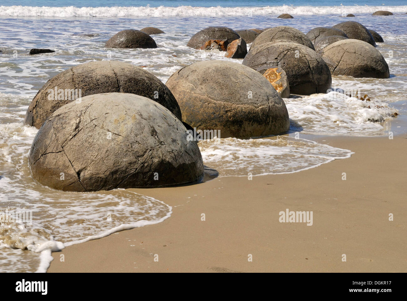 The Moeraki Boulders, geological formation, Moeraki, East Coast, South Island, New Zealand Stock Photo