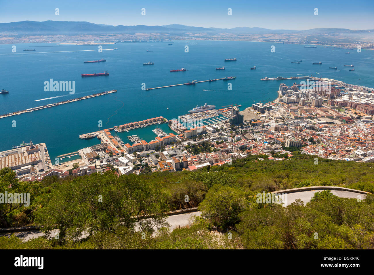 Top of the Rock view over Gibraltar Harbour Stock Photo Alamy