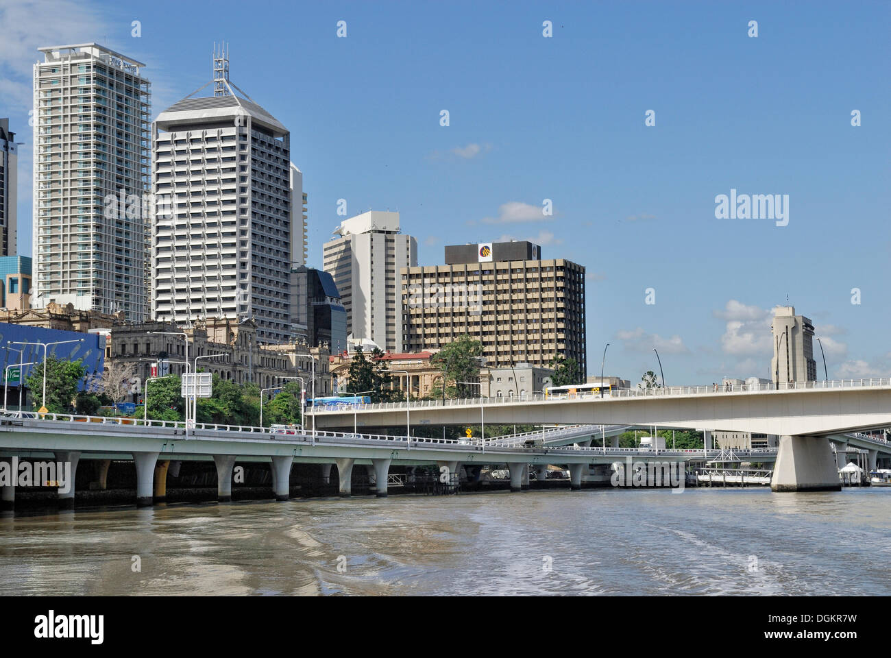 Victoria Bridge, Riverside Express Way, and city, Brisbane, Queensland, Australia Stock Photo