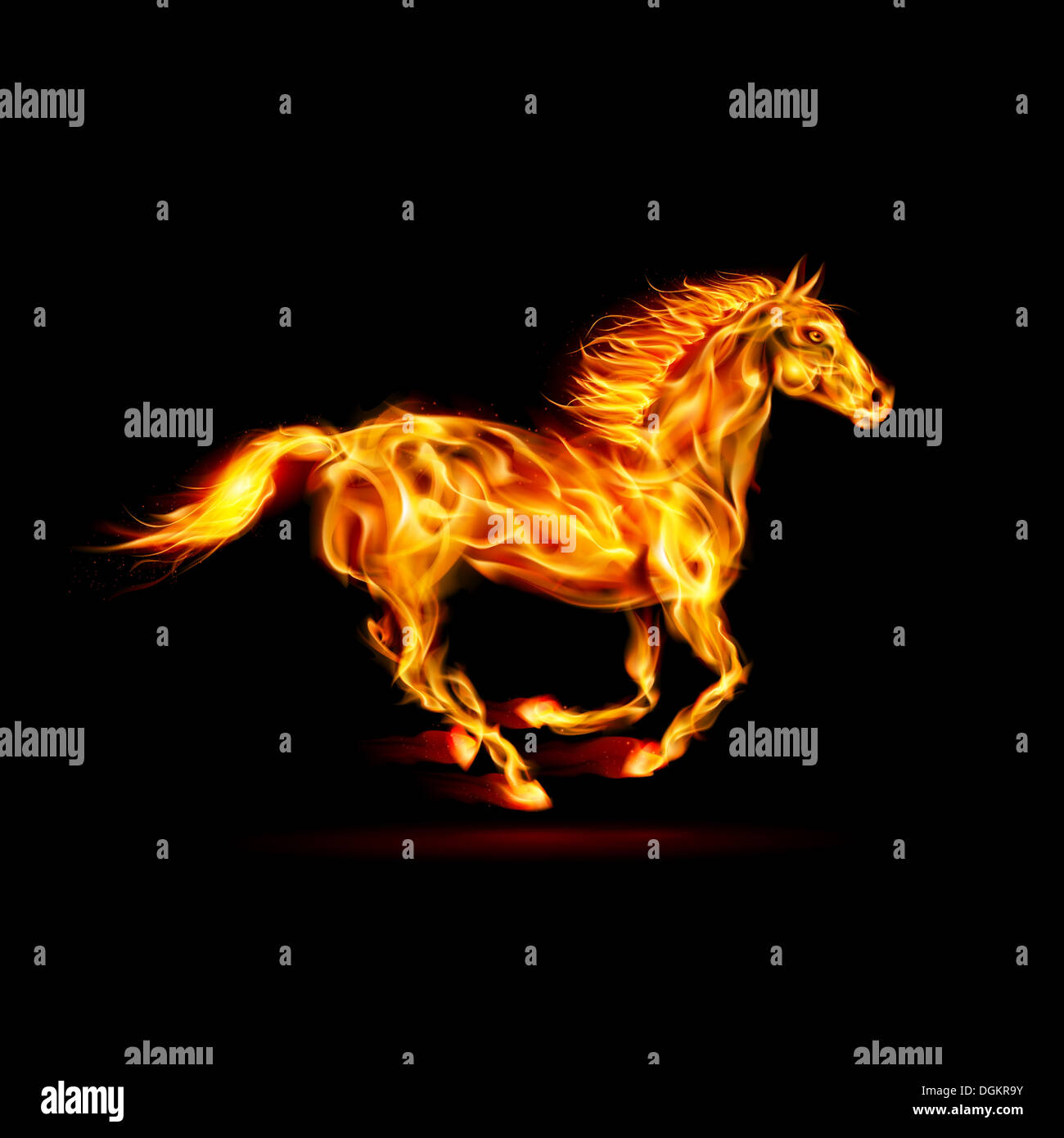 Illustration of running fire horse on black background Stock Photo - Alamy