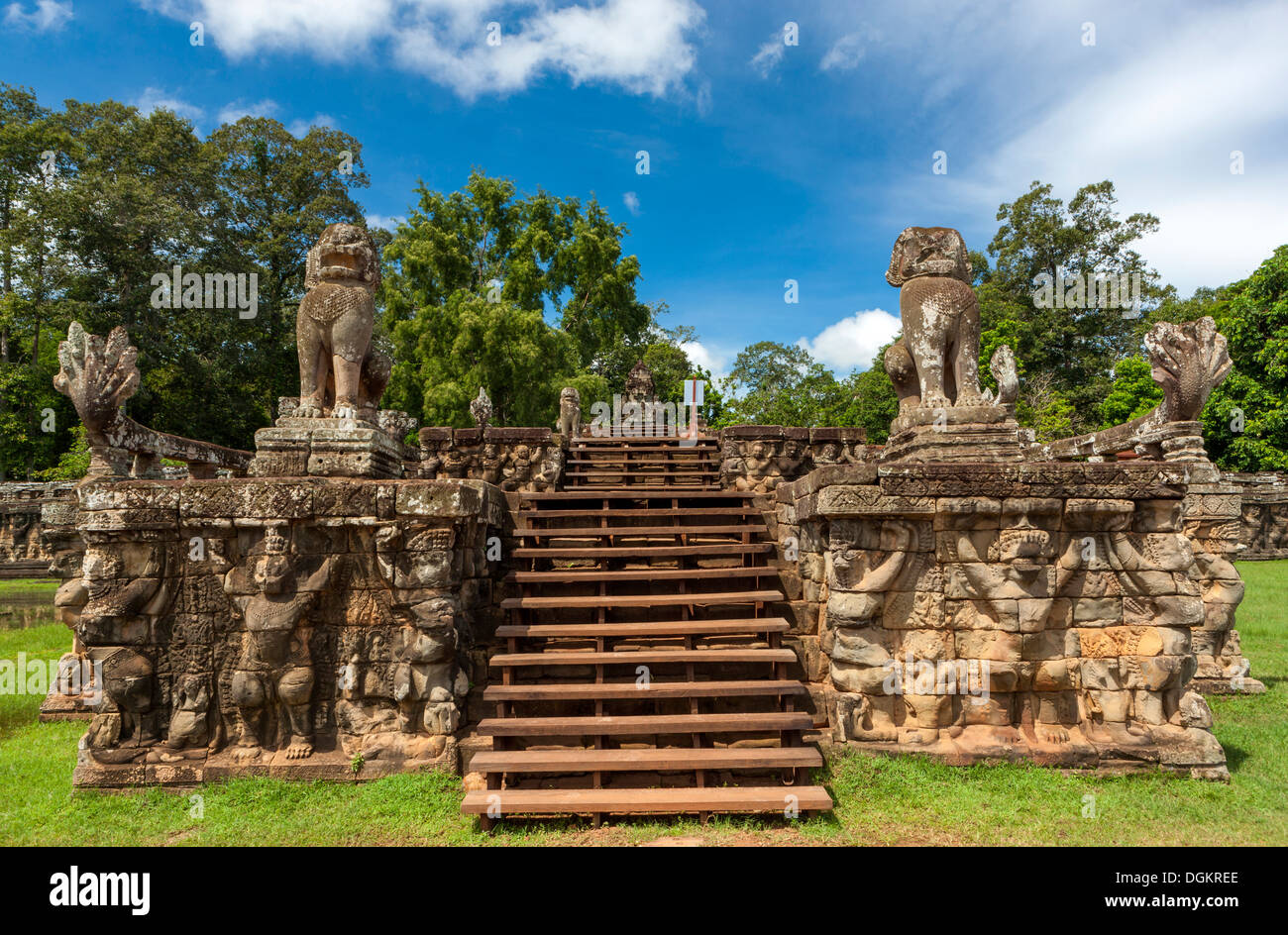 Elephants Terrace of Royal Palace at Angkor Thom. Stock Photo