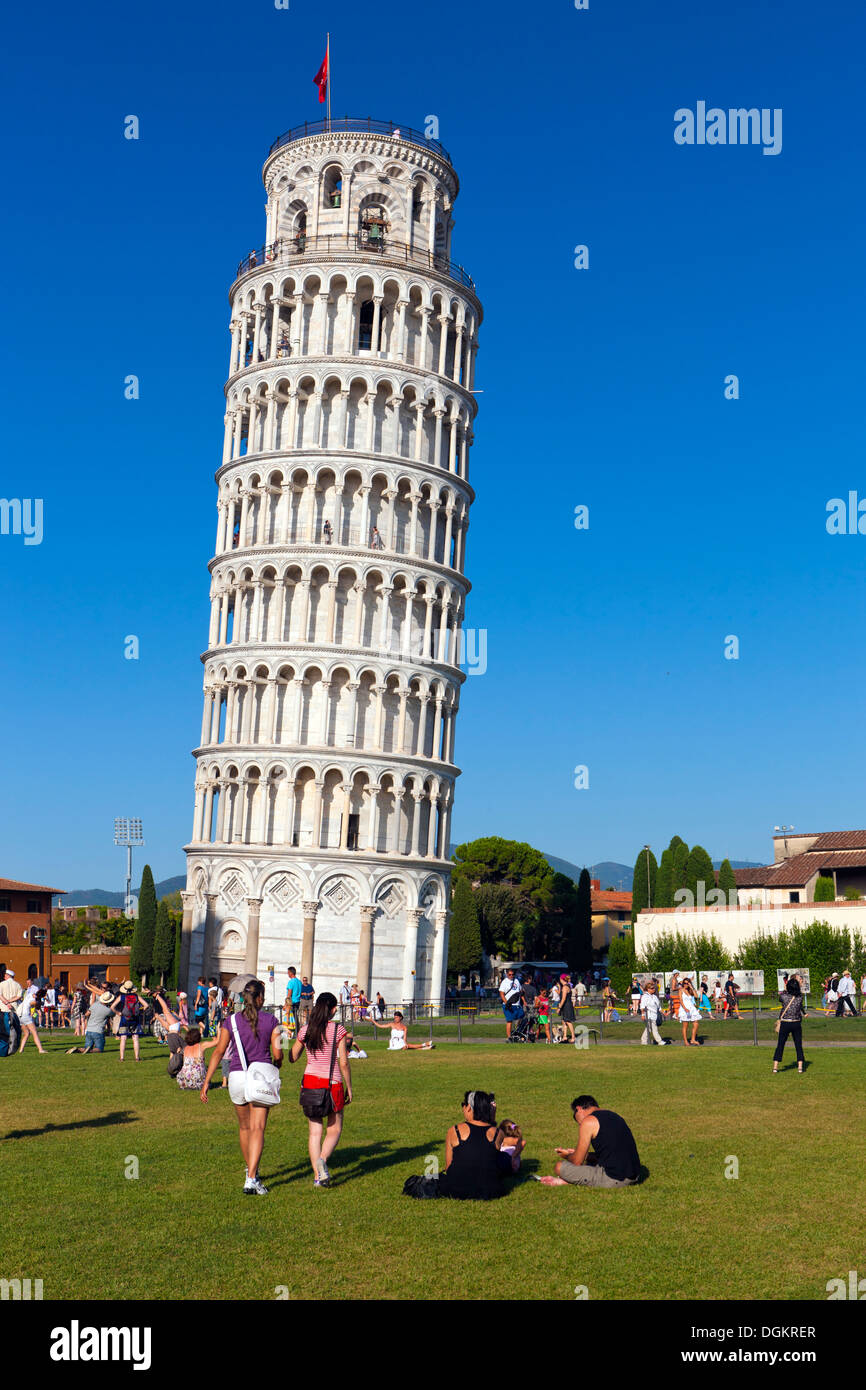 Leaning Tower of Pisa at Piazza dei Miracoli in Pisa. Stock Photo