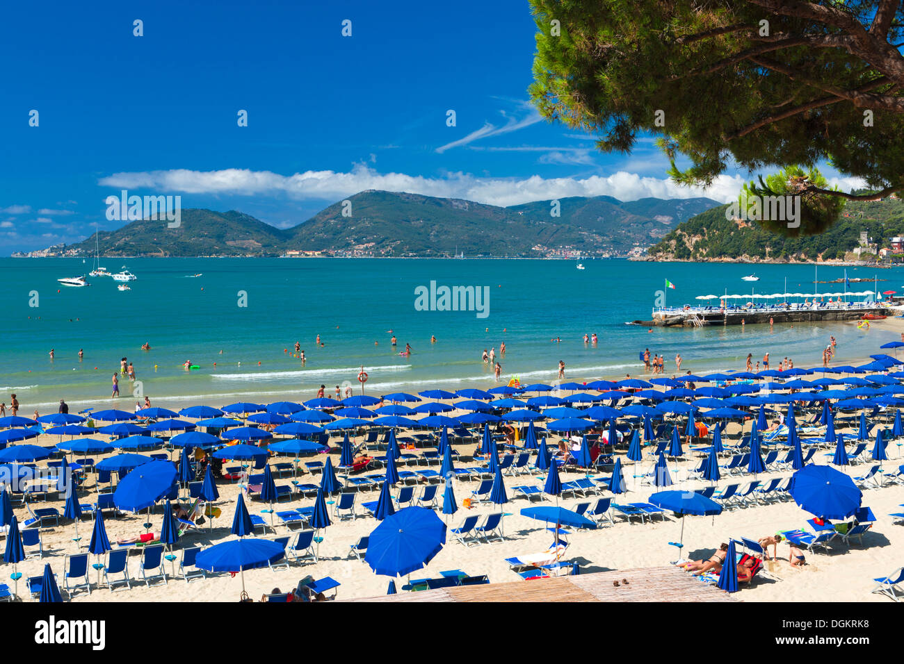 Tourists on the beach at Lerici. Stock Photo