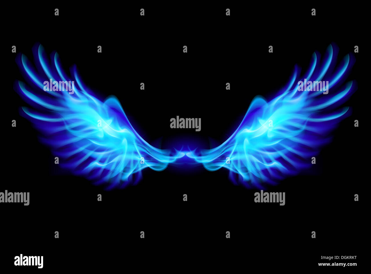 Illustration of blue fire wings on balck background Stock Photo - Alamy