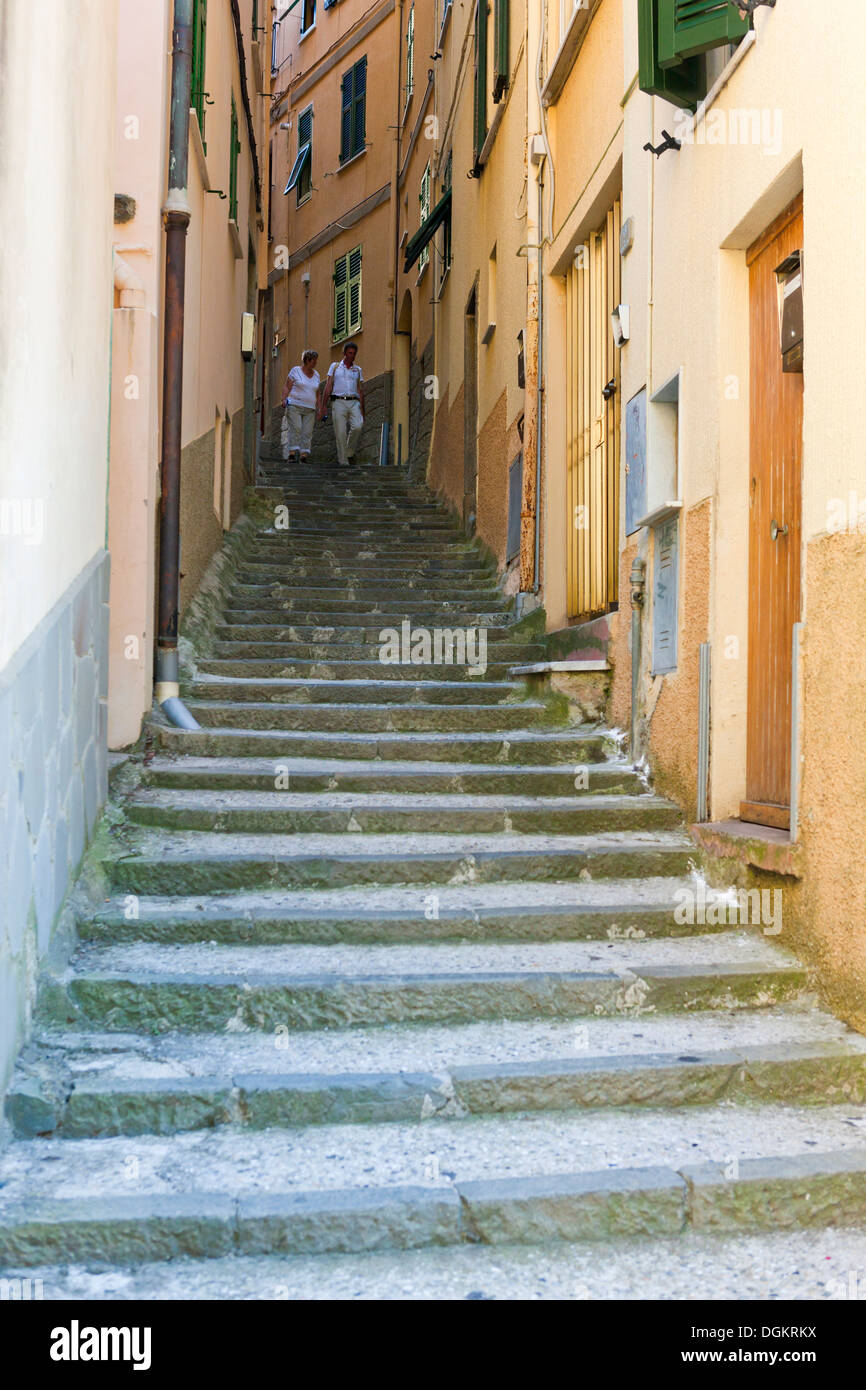 Alley in the village of Manarola at Parco Nazionale delle Cinque Terre. Stock Photo
