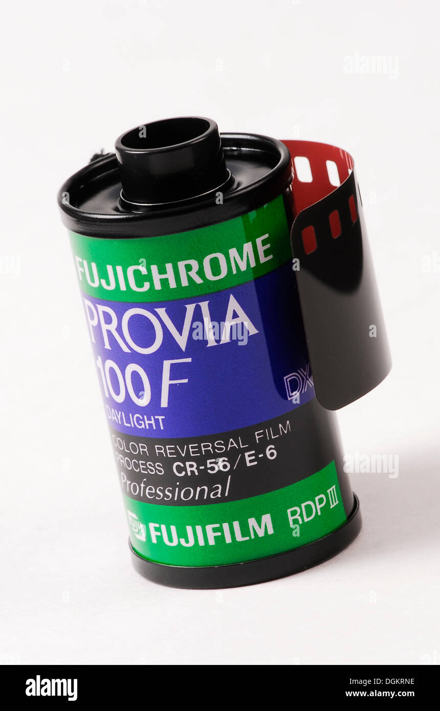 Fuji Provia slide film, 35mm film cartridge, analogue Stock Photo