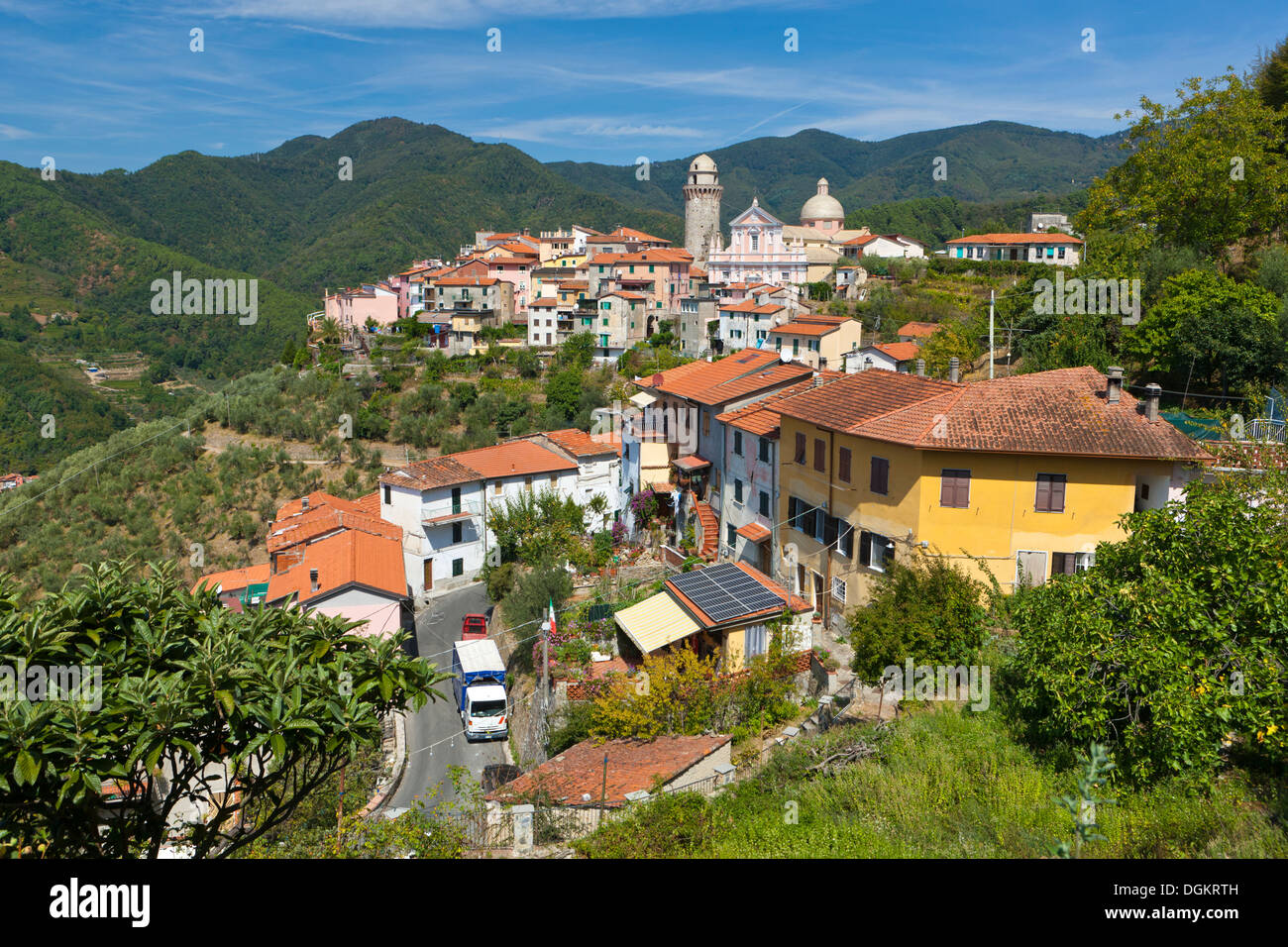 The village of Casano belongs to the municipality of Ortonovo commune in Liguria and borders Tuscany at the feet of the Apuan Al Stock Photo