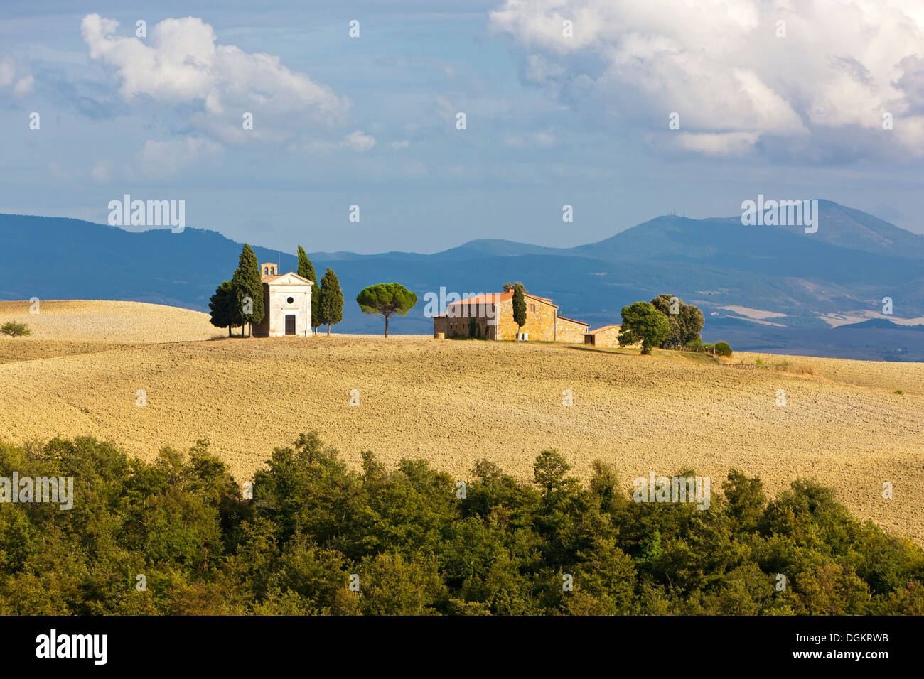 Vitaleta church and rolling landscape Val d'Orcia. Stock Photo