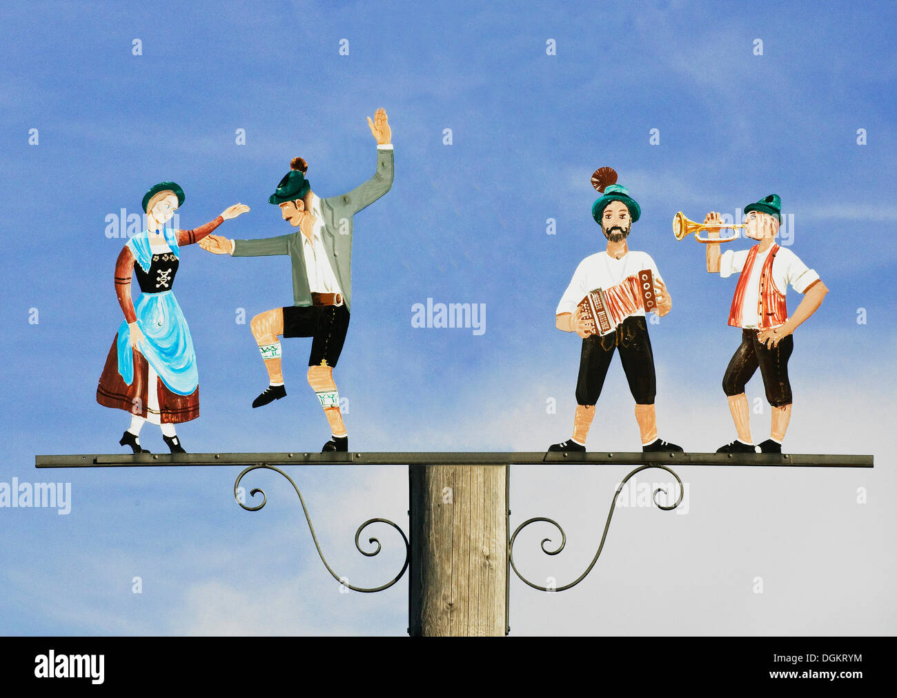Musicians and dancers, tradition, lovingly decorated depiction, Bavaria Stock Photo