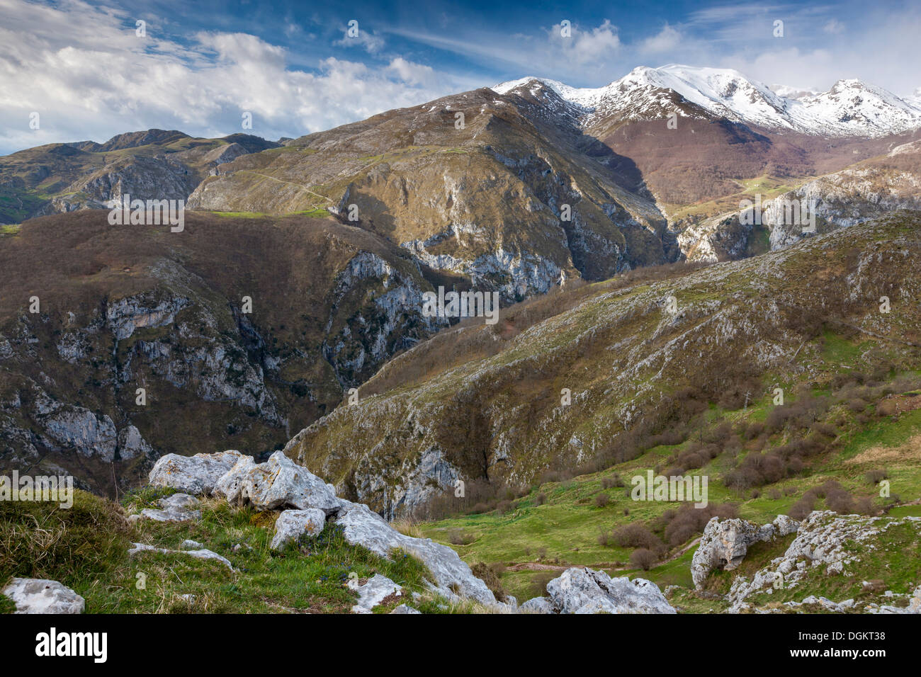 View from Sierra Cocon over Urdon valley in the Picos de Europa National Park. Stock Photo