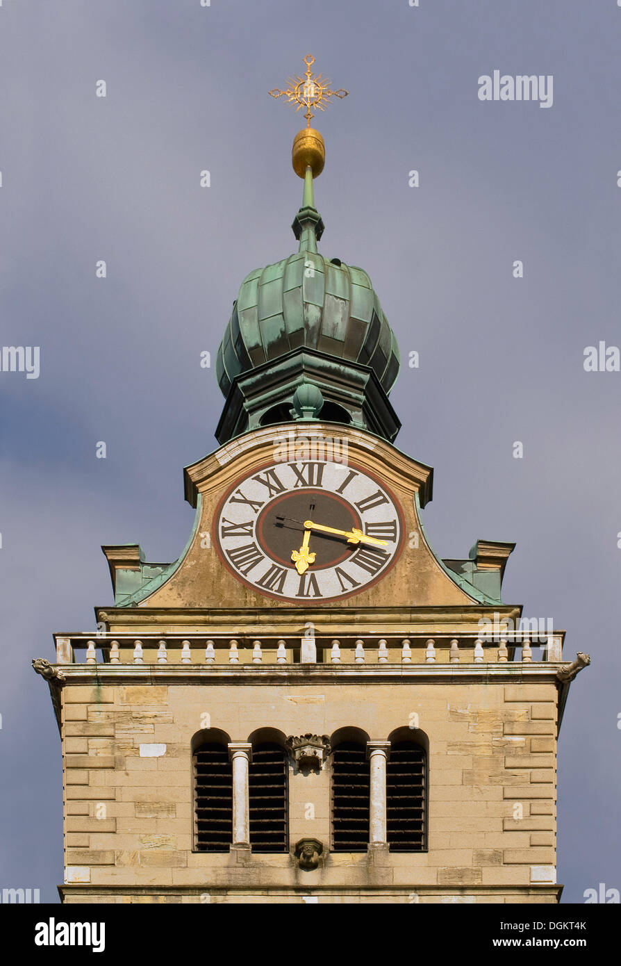 Church tower, Basilica of St. Emeran, UNESCO World Heritage Site Regensburg, Upper Palatinate, Bavaria Stock Photo