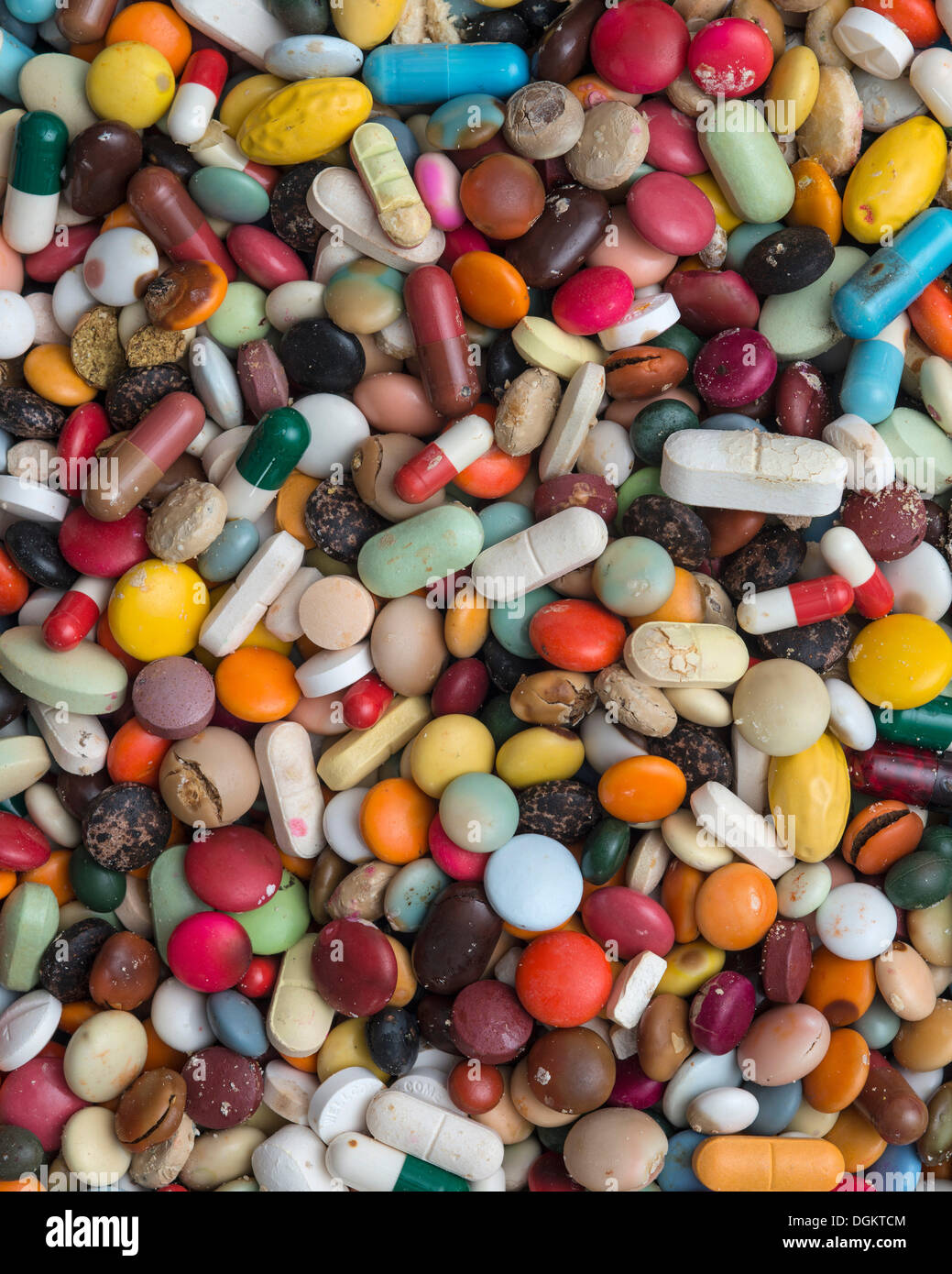 Expired medication, pills, tablets, capsules, dragees, full-frame Stock Photo