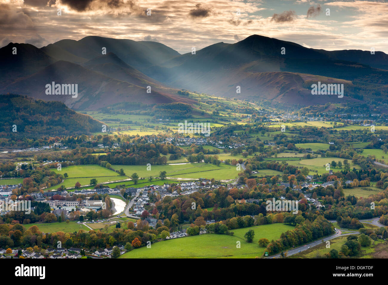 View from Latrigg summit over Valley of Borrowdale towards Grisedale Pike in the Lake District National Park. Stock Photo