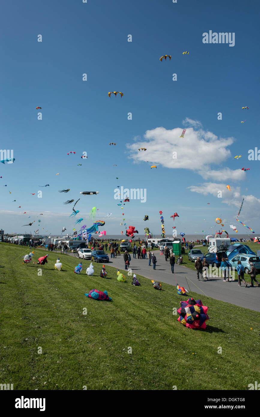 Kites during the Drachenfest kite festival, Norddeich, East Frisia, Lower Saxony Stock Photo
