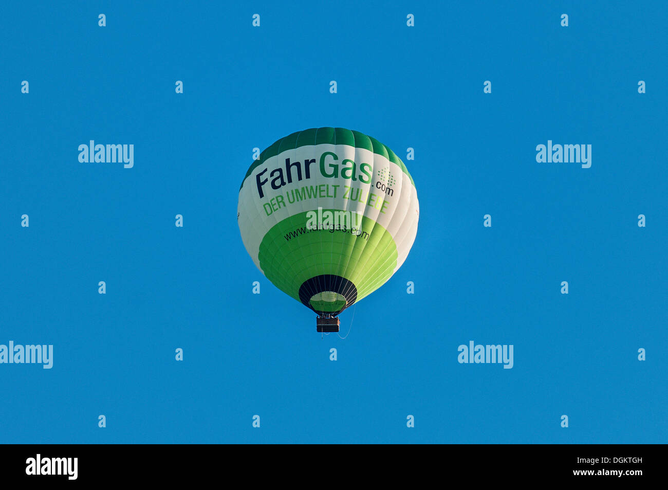 Hot air balloon, lettering Fahrgas.com, an initiative to modify cars to run on LPG, Liquefied Petroleum Gas Stock Photo