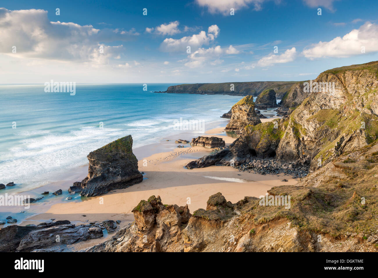 A view towards Bedruthan Steps in North Cornwall. Stock Photo