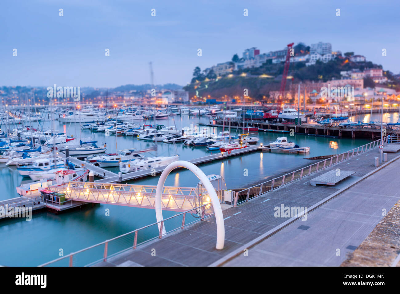 View of Torquay harbour at dawn. Stock Photo