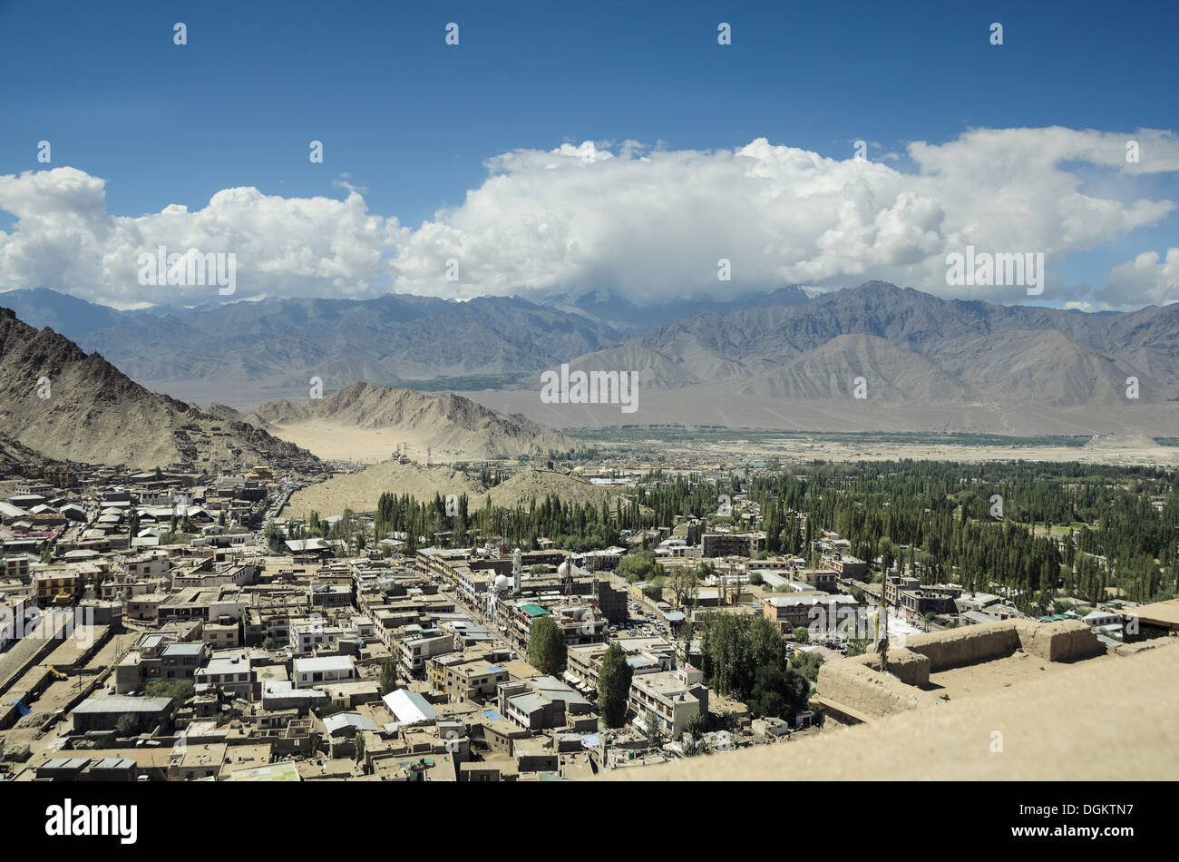 The city of Leh viewed from Leh Palace. Stock Photo