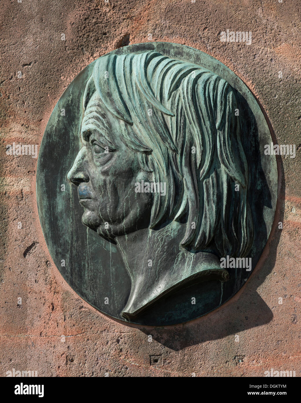 Profile relief of Joseph Gorres, publicist, base of the monument Gorres, Rheinanlagen Koblenz, Rhineland-Palatinate Stock Photo