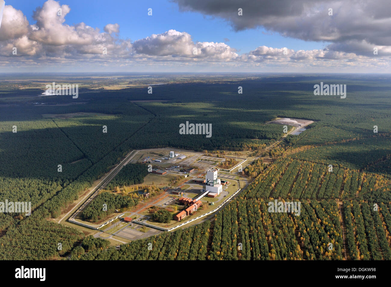 Pilot mine, Gorleben, aerial view, Gorleben, Lower Saxony, Germany Stock Photo