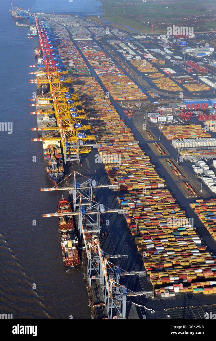 Aerial view, container terminal in the Port of Bremerhaven, Bremerhaven, Bremerhaven, Bremen, Germany Stock Photo