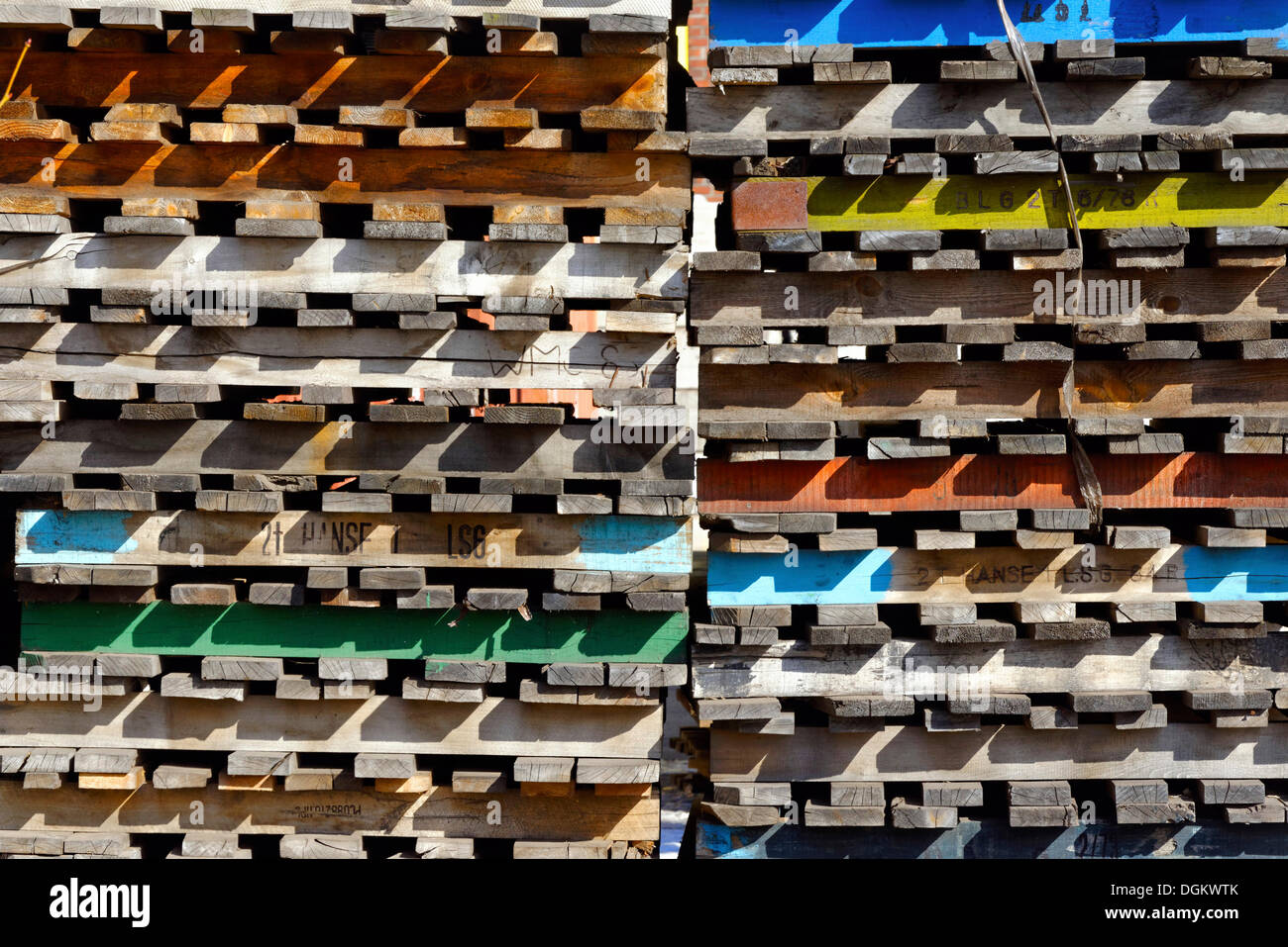 Stacked pallets, Hamburg, Hamburg, Hamburg, Germany Stock Photo