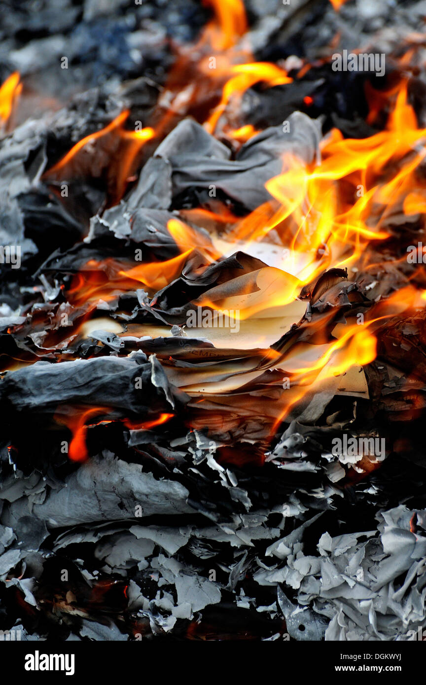 Burning paper, files, Hamburg, Hamburg, Hamburg, Germany Stock Photo