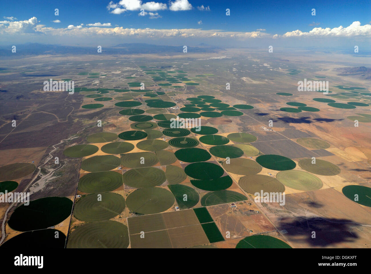 Aerial view, circular fields, irrigation, Newcastle, Utah, United
