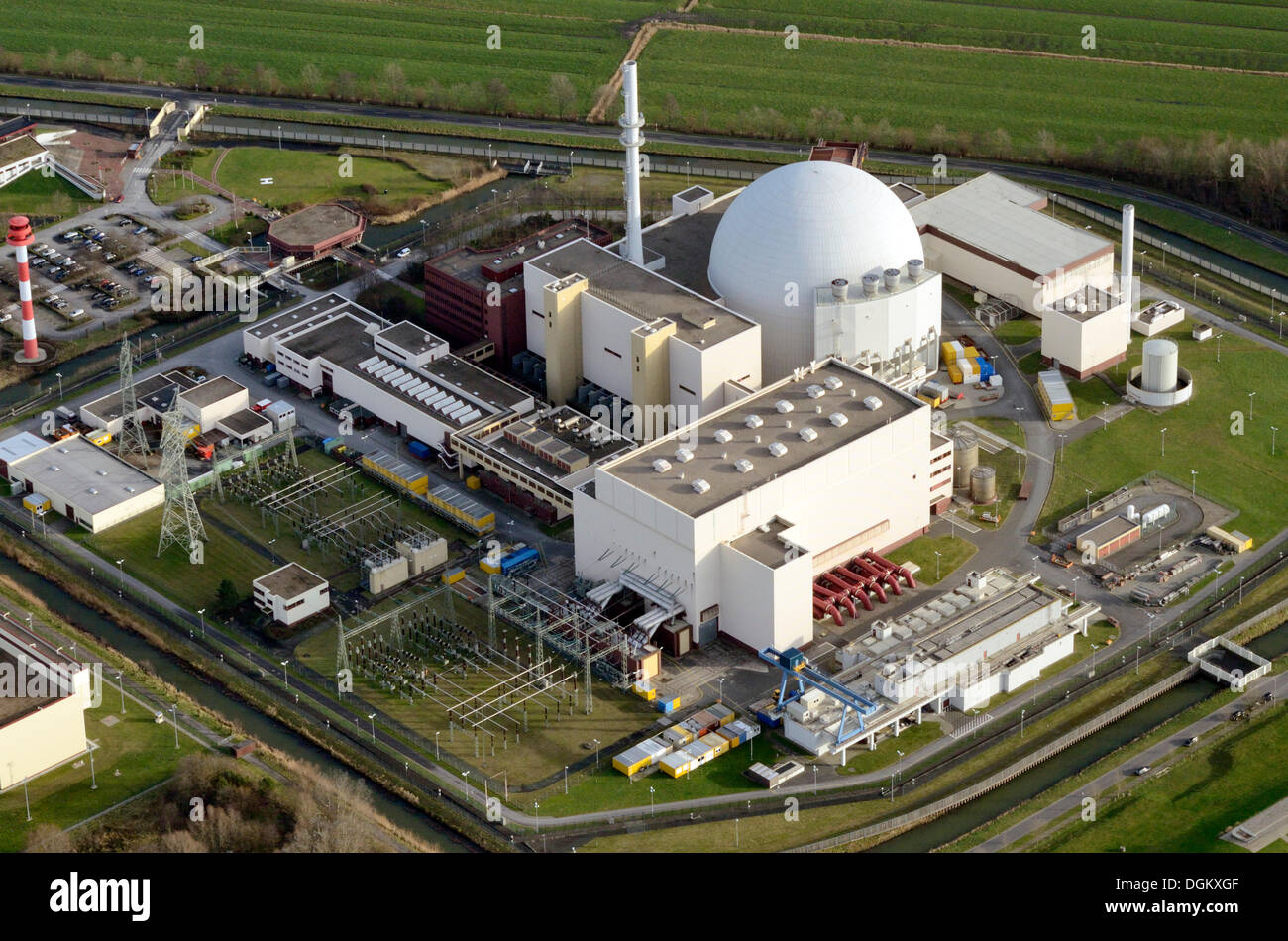 Aerial view, Brokdorf Nuclear Power Plant, KBR, Brokdorf