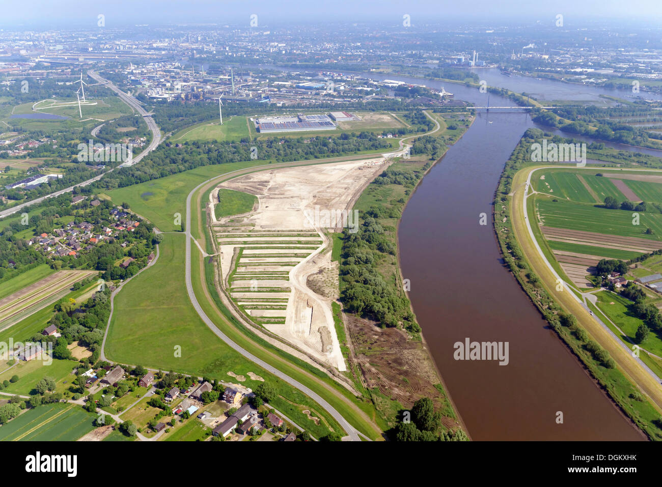 Aerial view, Kreetsand, dyke relocation to create floodplains, Hamburg, Hamburg, Germany Stock Photo