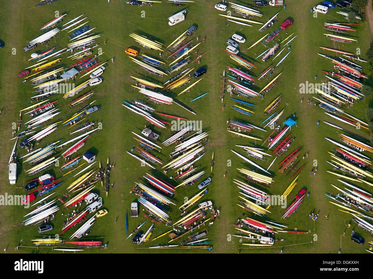 Aerial view, rowing boats, water sports centre of Hamburg-Allermoehe, Allermöhe, Hamburg, Hamburg, Germany Stock Photo