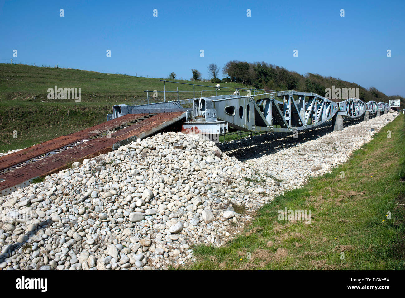 Landing bridge of the U.S. Army at Omaha Beach, reconsruction, Vierville-sur-Mer, Normandy, France, Europe Stock Photo
