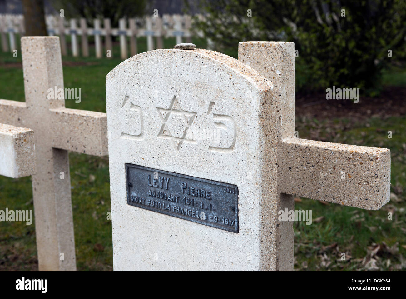 Jewish headstone with name plate, military cemetery, Battle of Verdun, First World War, Verdun, Lorraine, France, Europe Stock Photo