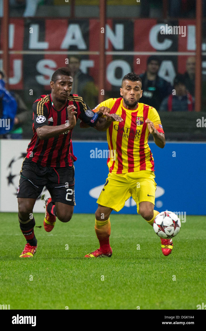 Milan, Italy. 22nd Oct, 2013. (L-R) Kevin Constant (Milan), Daniel Alves (Barcelona) Football / Soccer : UEFA Champions League Group H match between AC Milan 1-1 FC Barcelona at Stadio Giuseppe Meazza in Milan, Italy . © Maurizio Borsari/AFLO/Alamy Live News Stock Photo