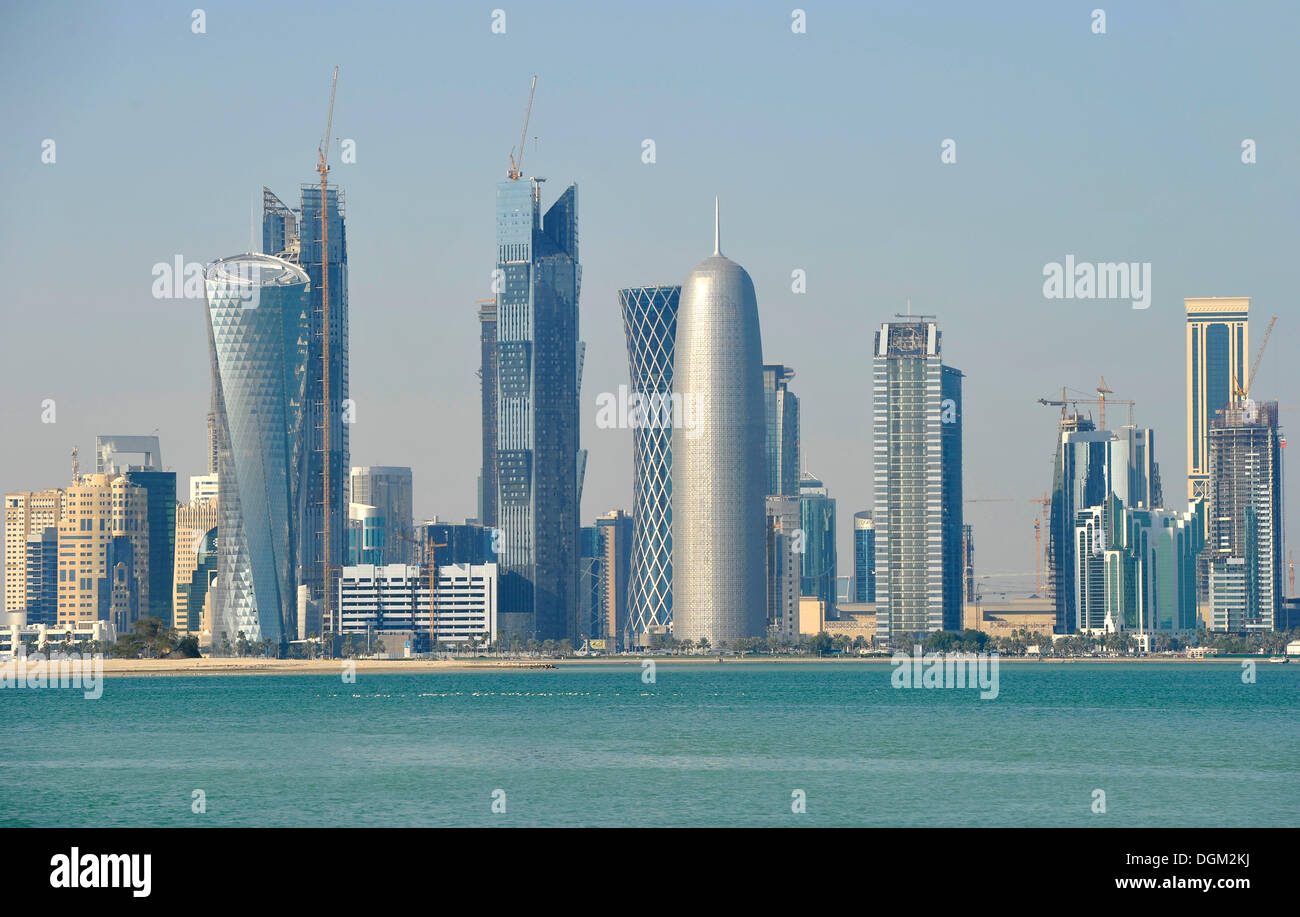 Skyline of Doha, Qatar, Persian Gulf, Middle East, Asia Stock Photo