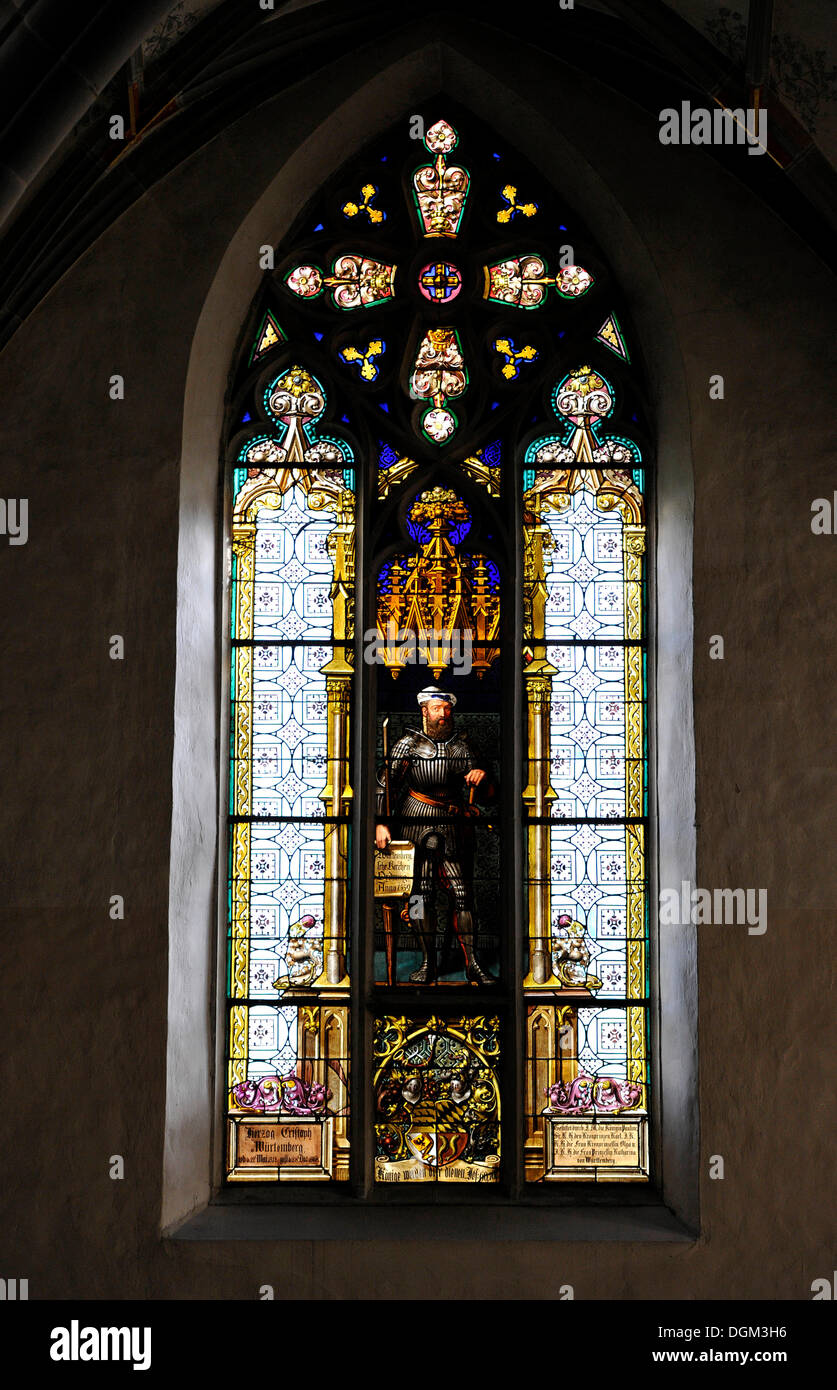 Interior, church windows, side window in the nave, Protestant city church, Ravensburg, Baden-Wuerttemberg Stock Photo