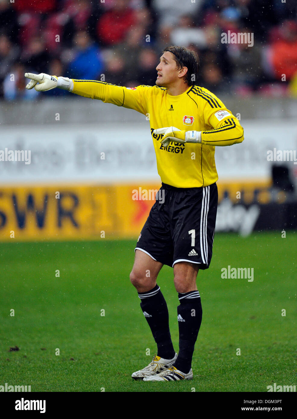 German national goalkeeper, Rene Adler of Bayer 04 Leverkusen, organising the defense, Mercedes-Benz Arena, Stuttgart Stock Photo