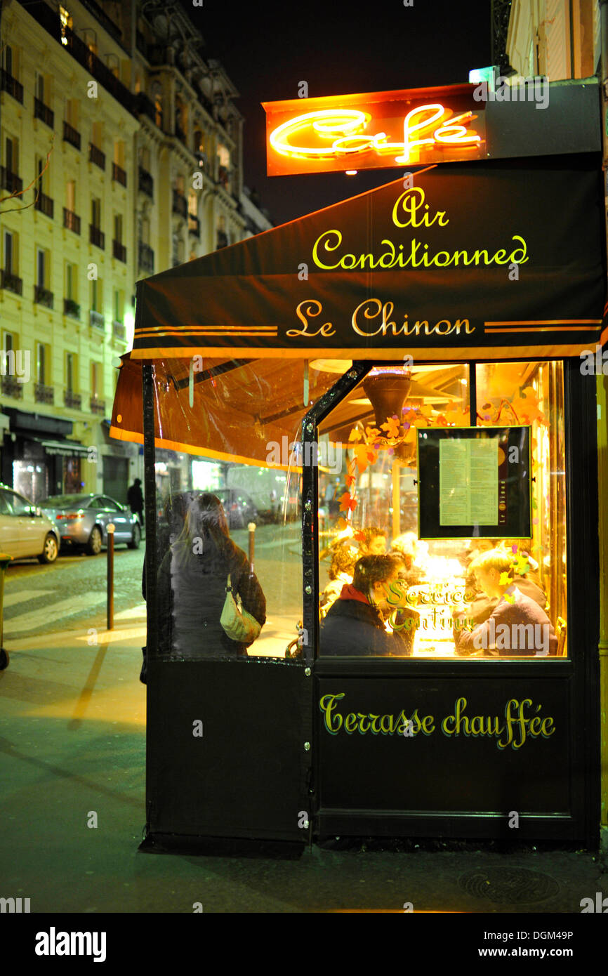 Night shot, Chinese Restaurant Le Chinon, Montmartre, Paris, France, Europe Stock Photo