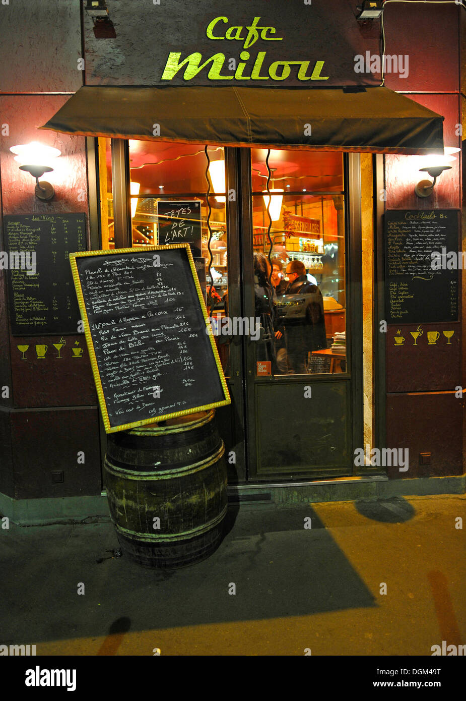 Night shot, Café Milou, Montmartre, Paris, France, Europe Stock Photo