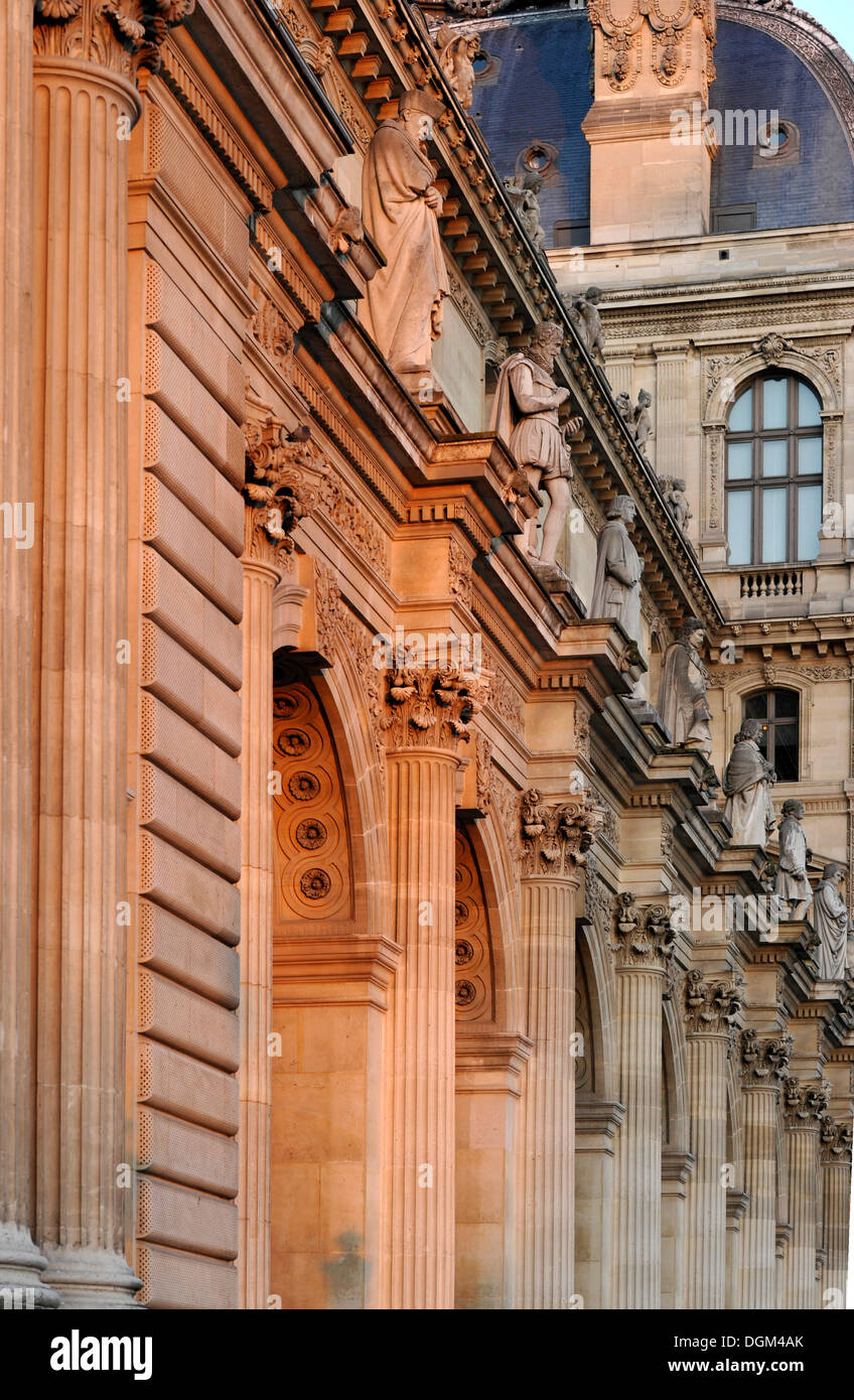 Arcade, Pavilion Richelieu, Palais du Louvre or Louvre Palace museum in the evening light, Paris, France, Europe Stock Photo