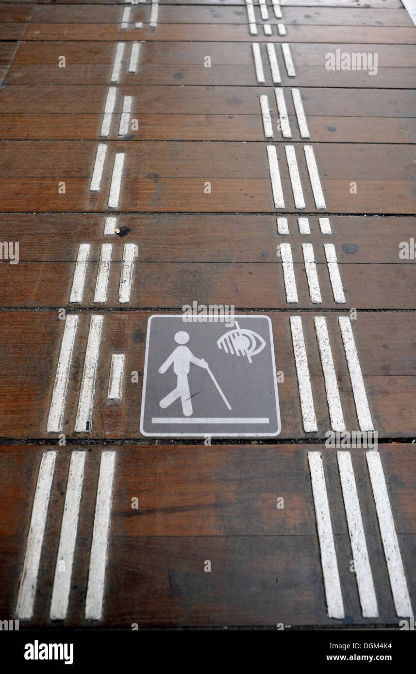 Floor marking for visually impaired and blind people, concourse of Gare de l'Est railway station, Paris, France, Europe Stock Photo