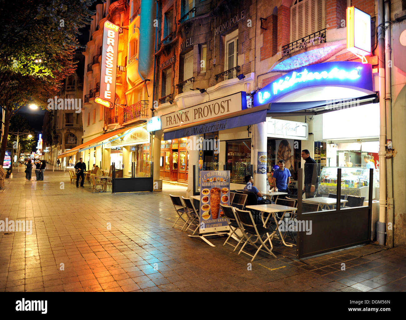 Night view, restaurants, Reims, Champagne-Ardenne, France, Europe, PublicGround Stock Photo