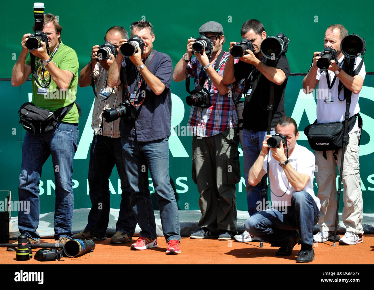 Press photographers, Davis Cup 2011 quarter-final, Stuttgart, Baden-Wuerttemberg Stock Photo