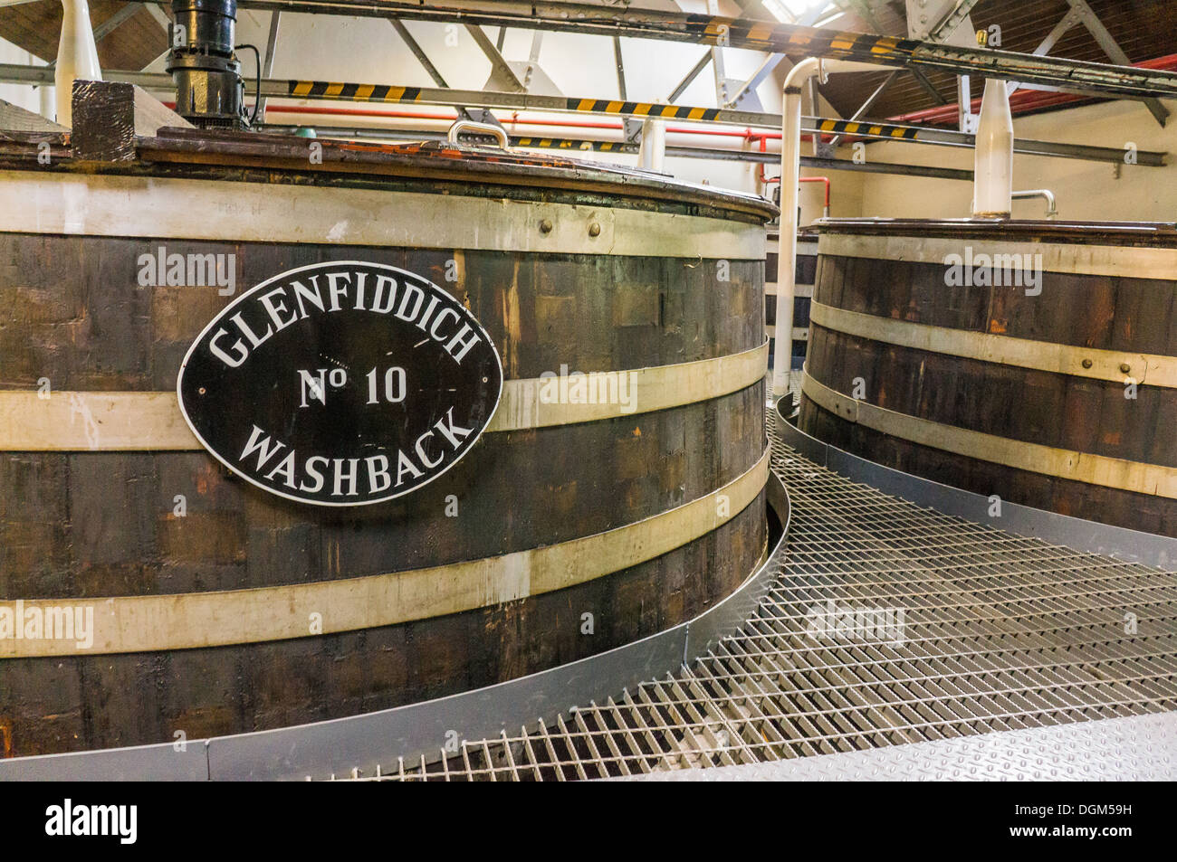 Washback tubs at Glenfiddich whisky distillery at Dufftown in Moray