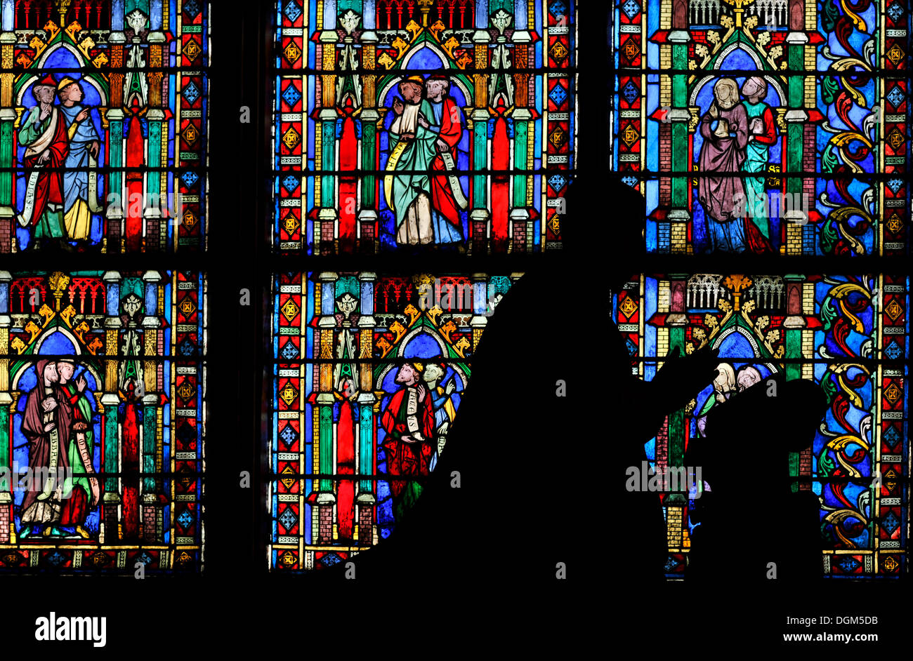 Church window in the choir room, Chapelle Notre-Dame des Sept Douleurs chapel, Notre-Dame de Paris, Ile de la Cite, Paris Stock Photo