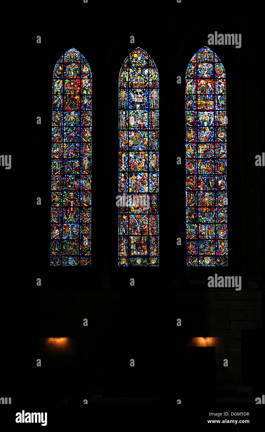 Historical stained glass windows, southern transept, Cathedral Notre-Dame de Reims, UNESCO World Heritage Site, Reims, Champagne Stock Photo