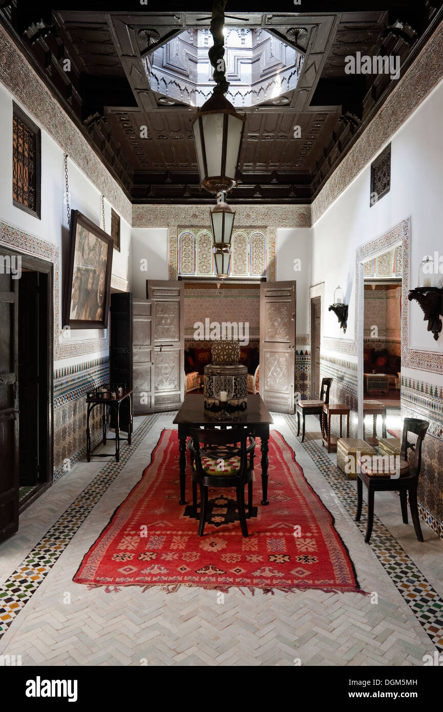 Stunning traditional interior in Moroccan home, Marrakesh Stock Photo