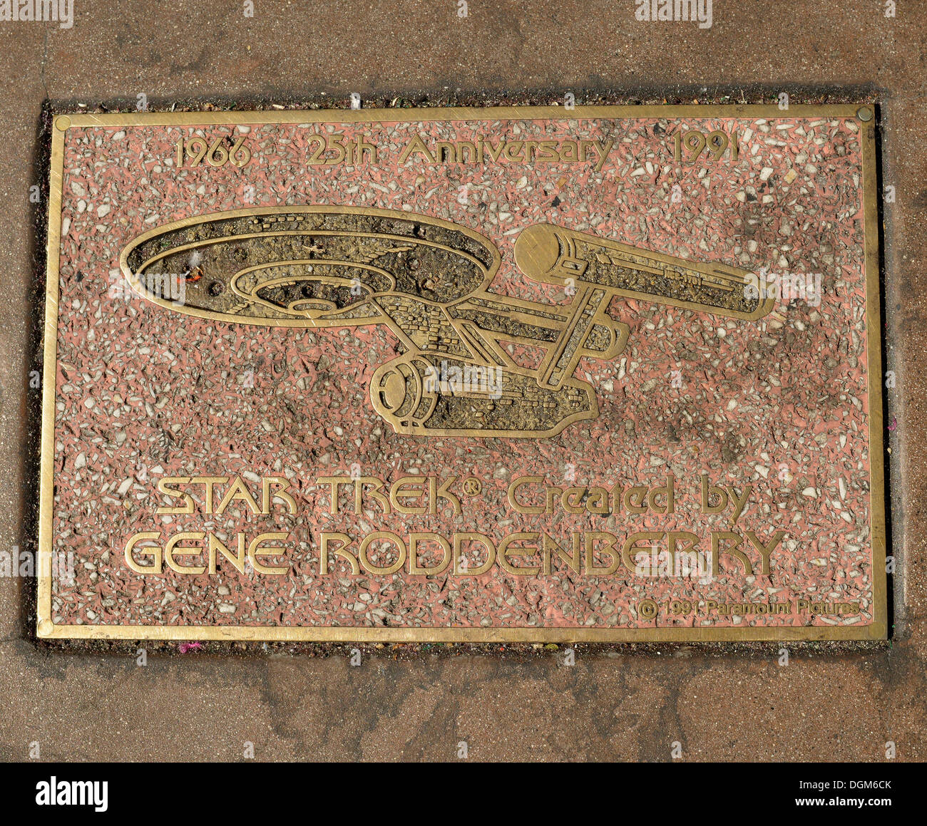 Bronze plaque for Star Trek created by Gene Roddenberry, Walk of Fame, Hollywood Boulevard, Hollywood, Los Angeles, California Stock Photo
