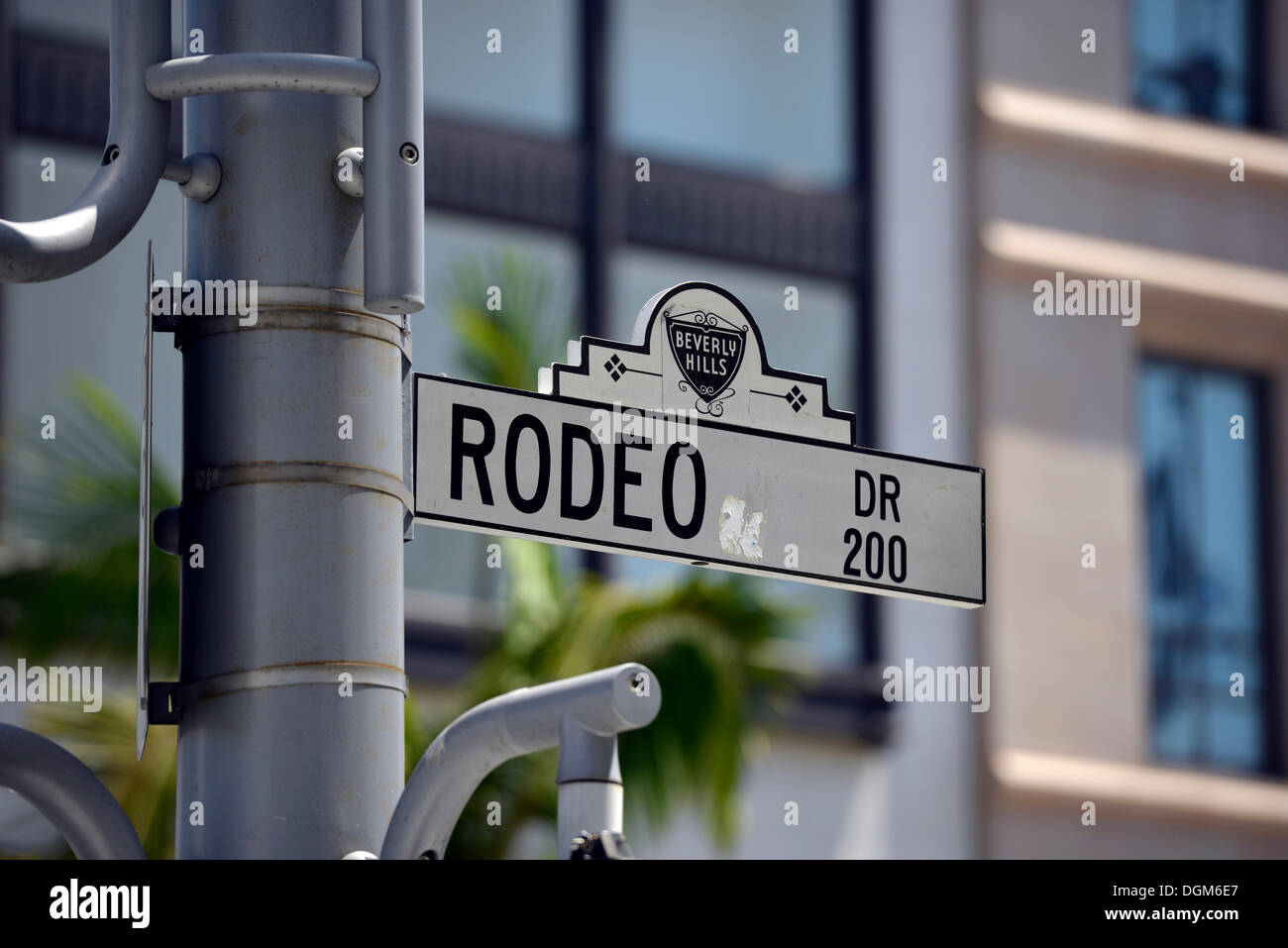 Rodeo Drive street sign, Rodeo Drive luxury shopping street, Beverly Hills, Los Angeles, California, United States of America Stock Photo
